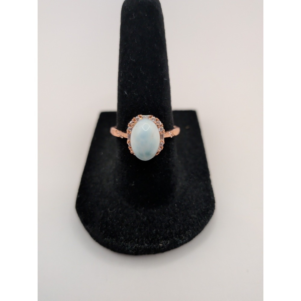 Natural Larimar Sterling Silver‎ Ring With Rose Gold Plating Size 7